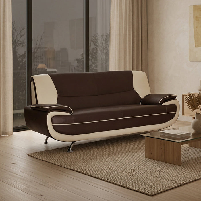 MUZA Canapé design 3 places en simili cuir marron et blanc
