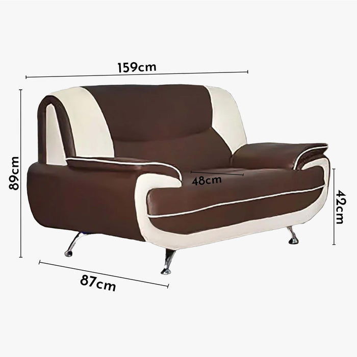 MUZA Canapé design 3 places en simili cuir marron et blanc