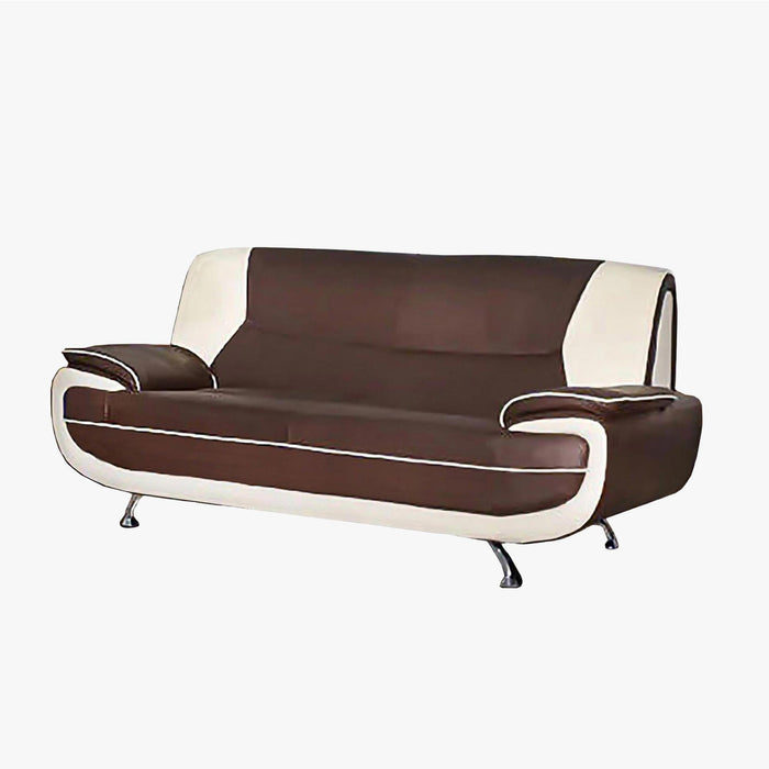 MUZA Canapé design 3 places en simili cuir marron et blanc