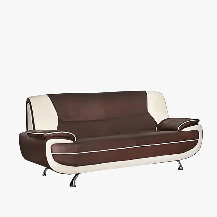 MUZA Canapé design 3 places en simili cuir marron et blanc