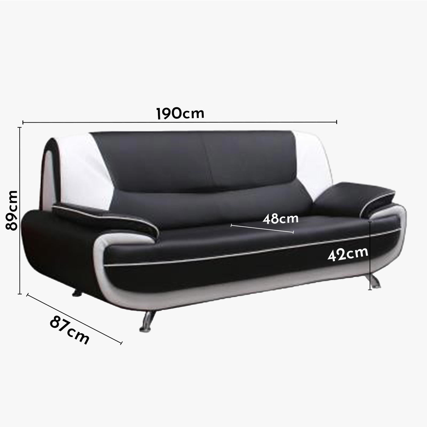MUZA Canapé design 3 places en simili cuir noir et blanc - Canapés fixes - Mobilier Deco