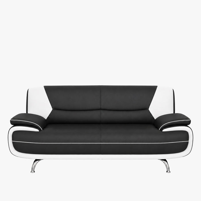 MUZA Canapé design 3 places en simili cuir noir et blanc