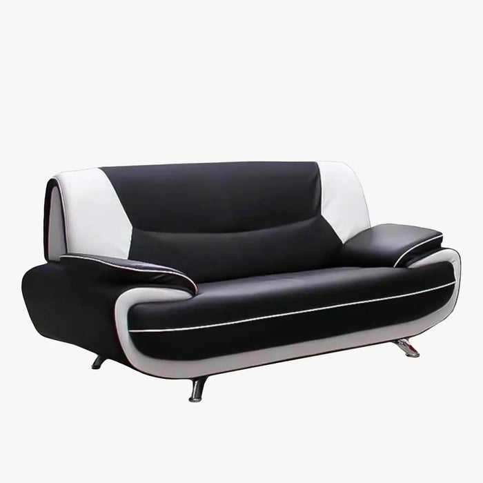 MUZA Canapé design 3 places en simili cuir noir et blanc