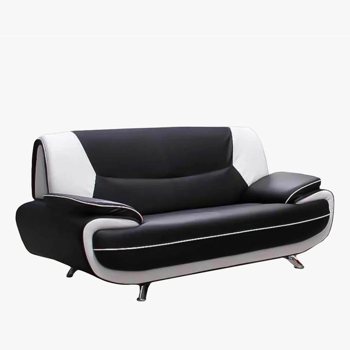 MUZA Canapé design 3 places en simili cuir noir et blanc