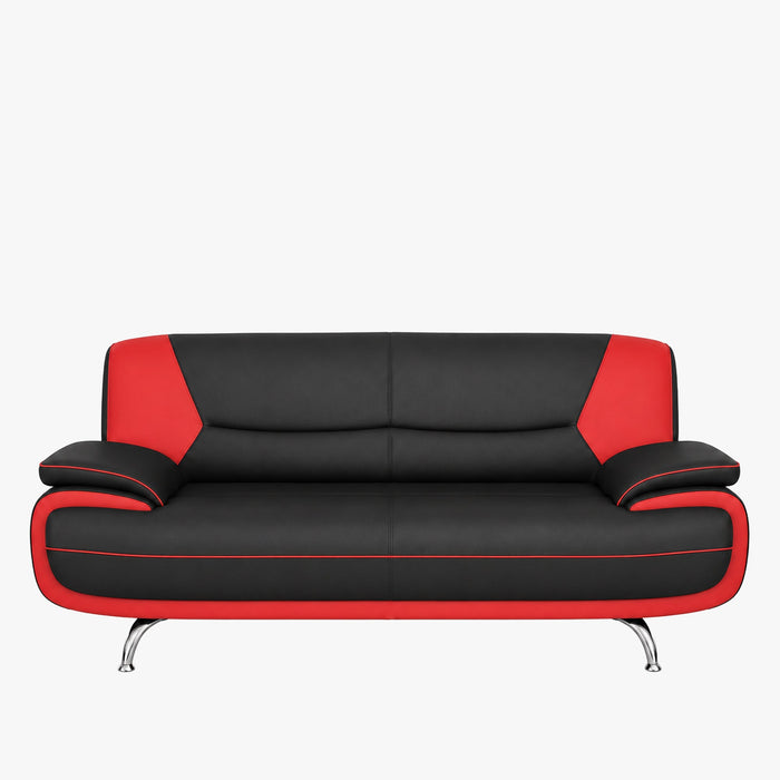 MUZA Canapé design 3 places en simili cuir noir et rouge
