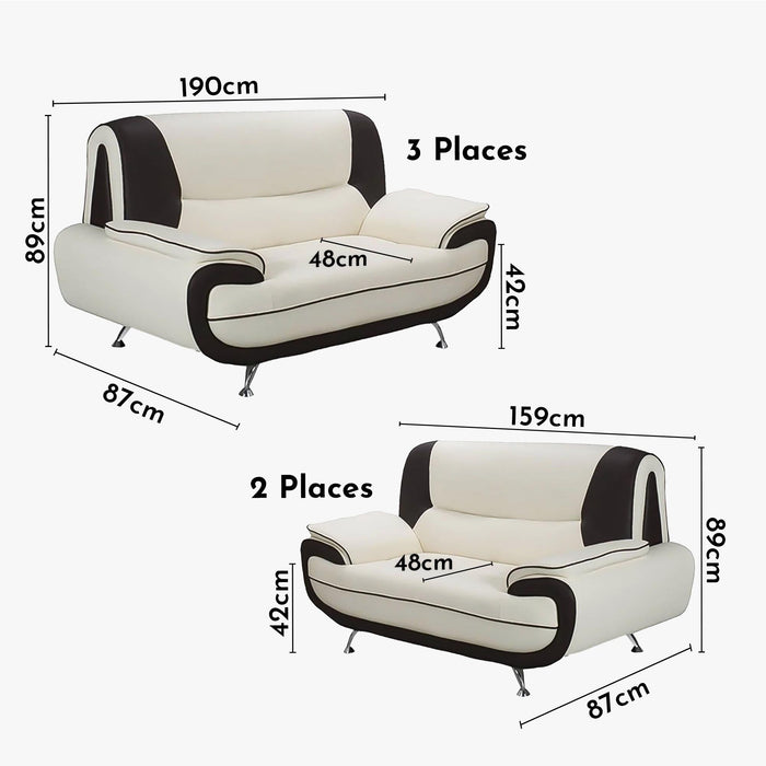 MUZA Ensemble canapé design en simili cuir blanc et noir
