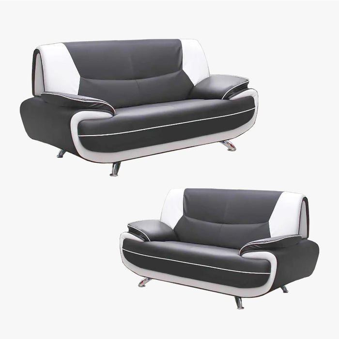 MUZA Ensemble canapé design en simili cuir gris et blanc