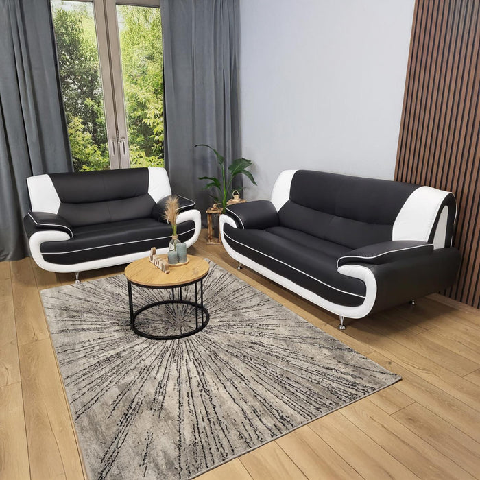 MUZA Ensemble canapé design en simili cuir noir et blanc