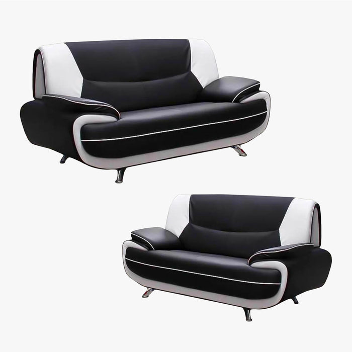 MUZA Ensemble canapé design en simili cuir noir et blanc