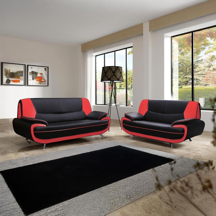 MUZA Ensemble canapé design en simili cuir noir et rouge