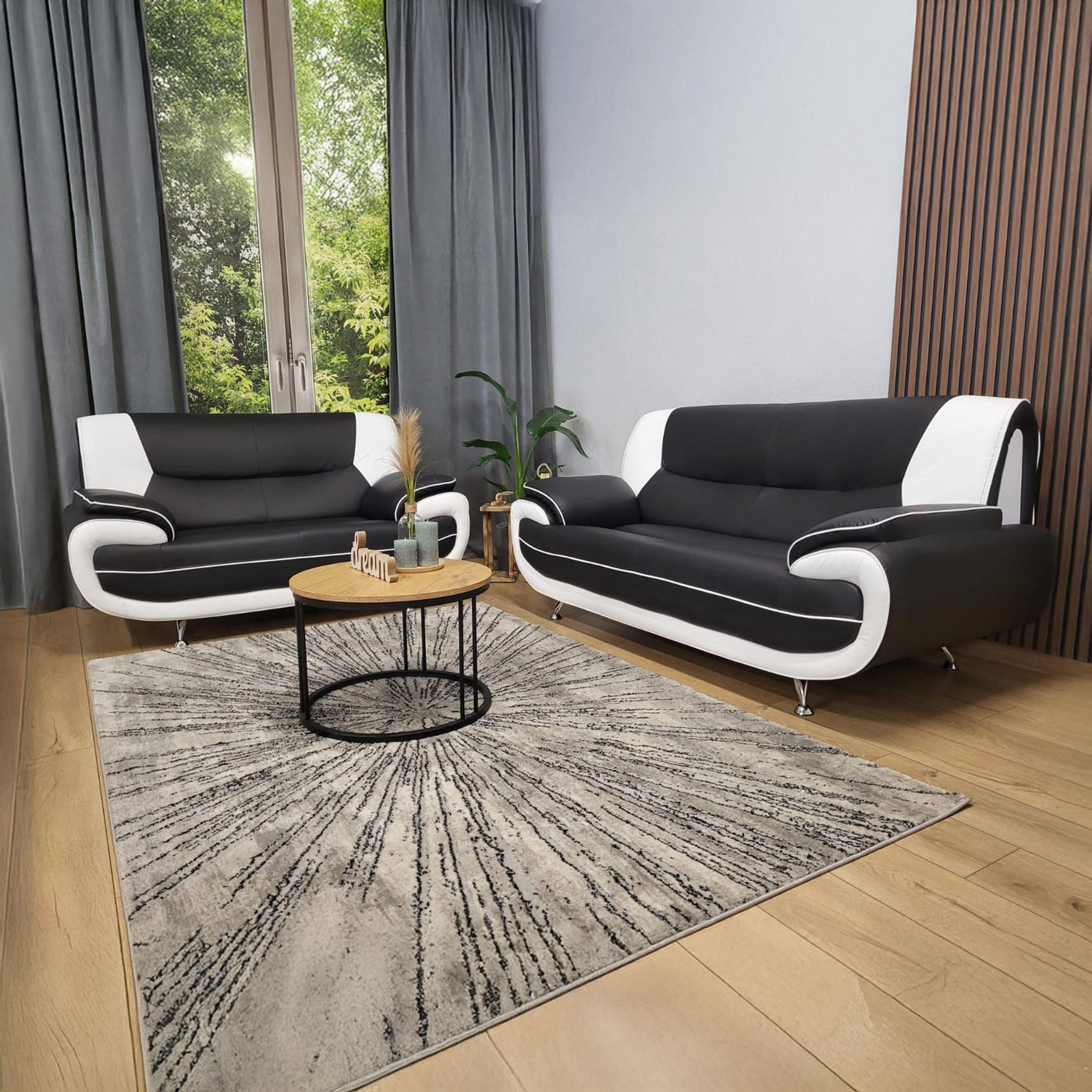 MUZA Ensemble canapé design en simili cuir noir et blanc