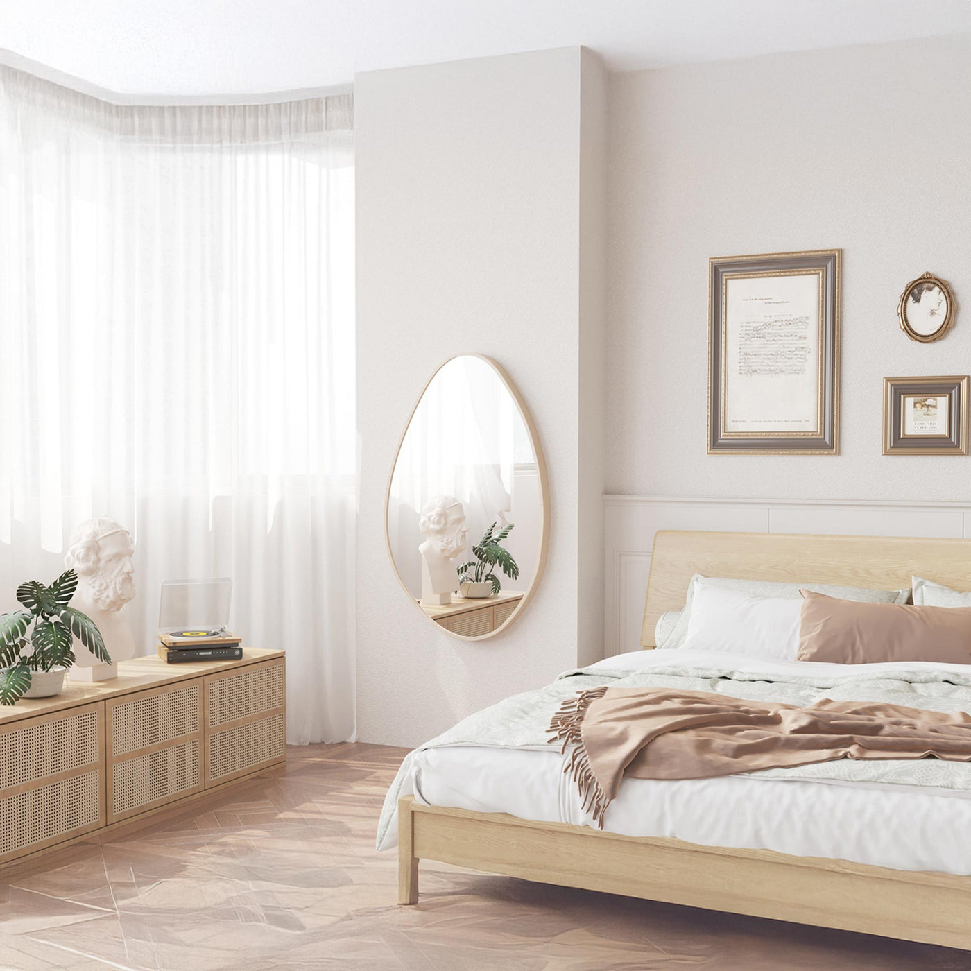 NACIA Miroir mural ovale 80x50 cm couleur chêne vieilli - Miroirs - Mobilier Deco