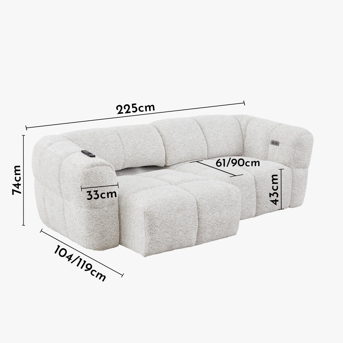 NALA Canapé 3 places relax électrique avec assises coulissantes en tissu beige - Canapé relax - Mobilier Deco