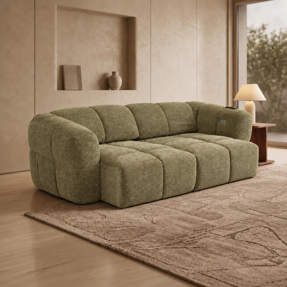 NALA Canapé 3 places relax électrique avec assises coulissantes en tissu vert - Canapé relax - Mobilier Deco