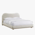 NALY Lit double en tissu beige et bois clair 160x200 cm