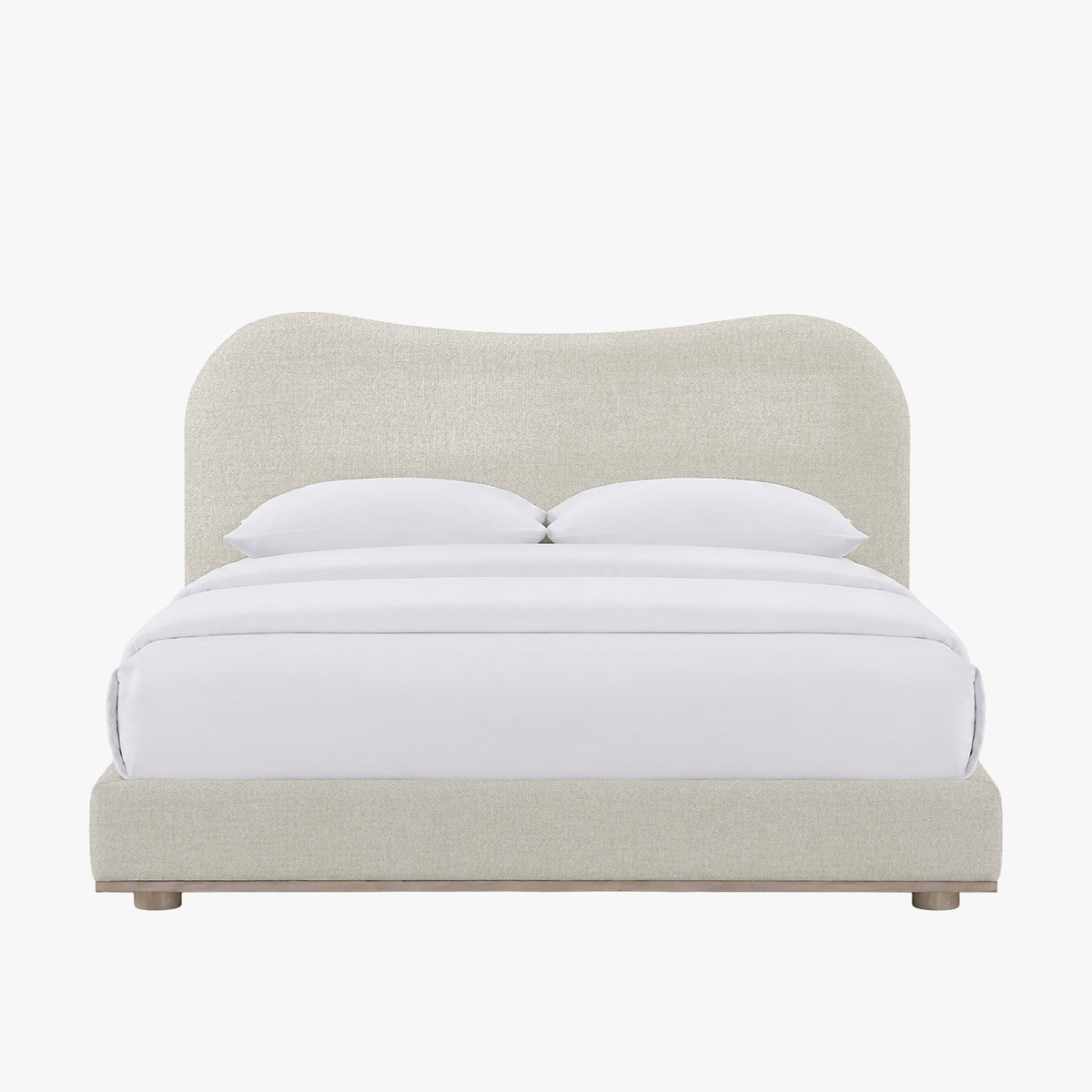 NALY Lit double en tissu beige et bois clair 160x200 cm - Lits - Mobilier Deco