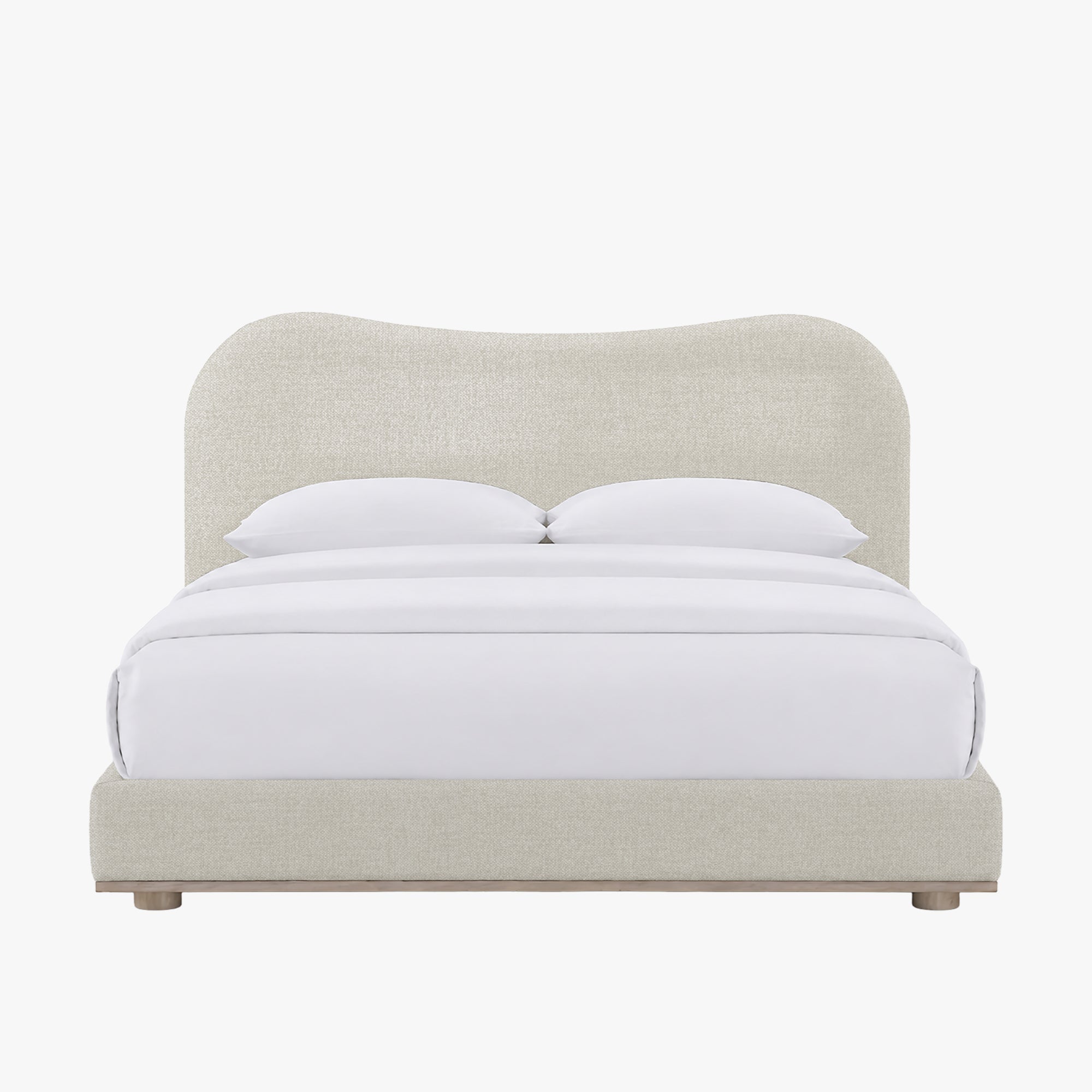 NALY Lit double en tissu beige et bois clair 180x200 cm - Lits - Mobilier Deco