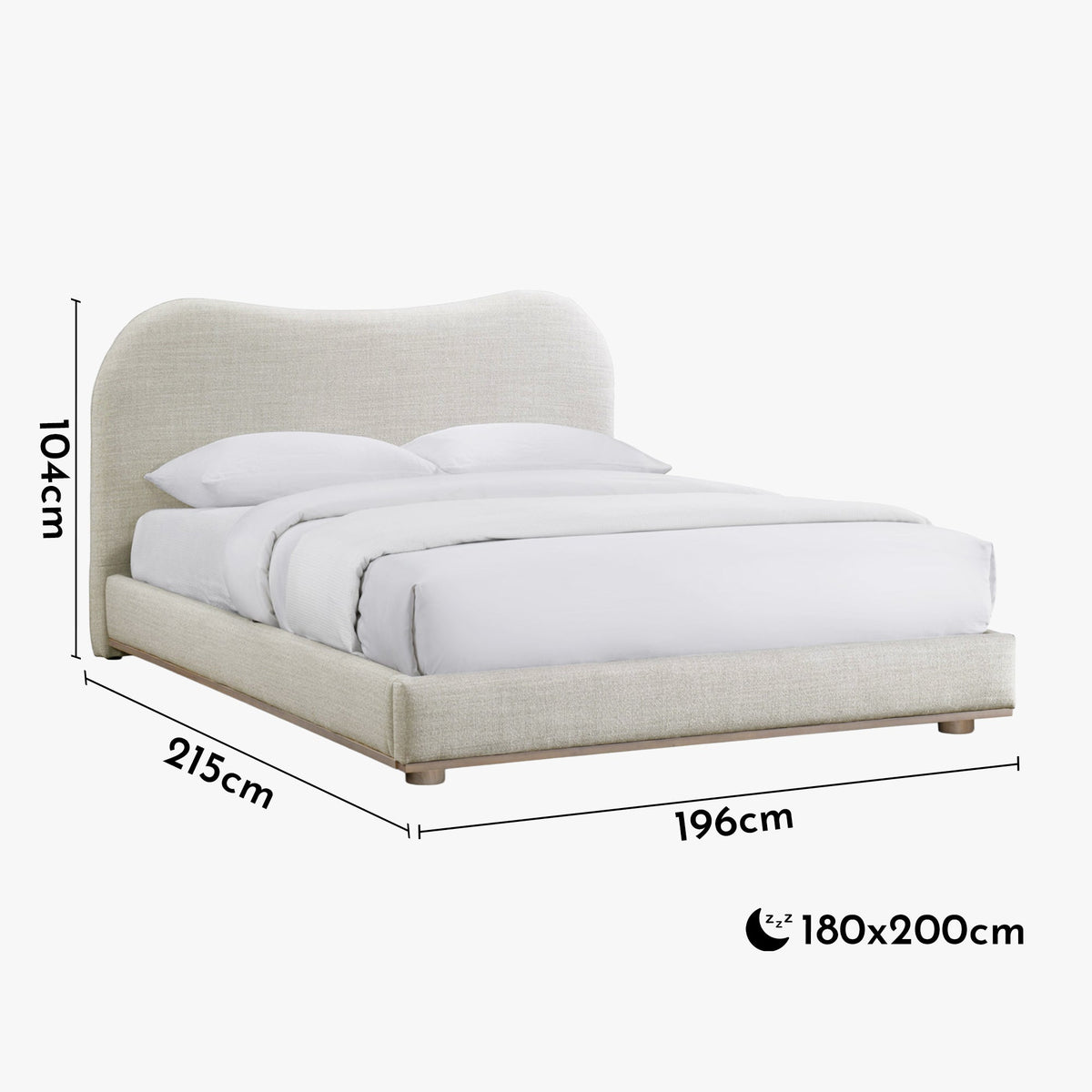NALY Lit double en tissu beige et bois clair 180x200 cm - Lits - Mobilier Deco