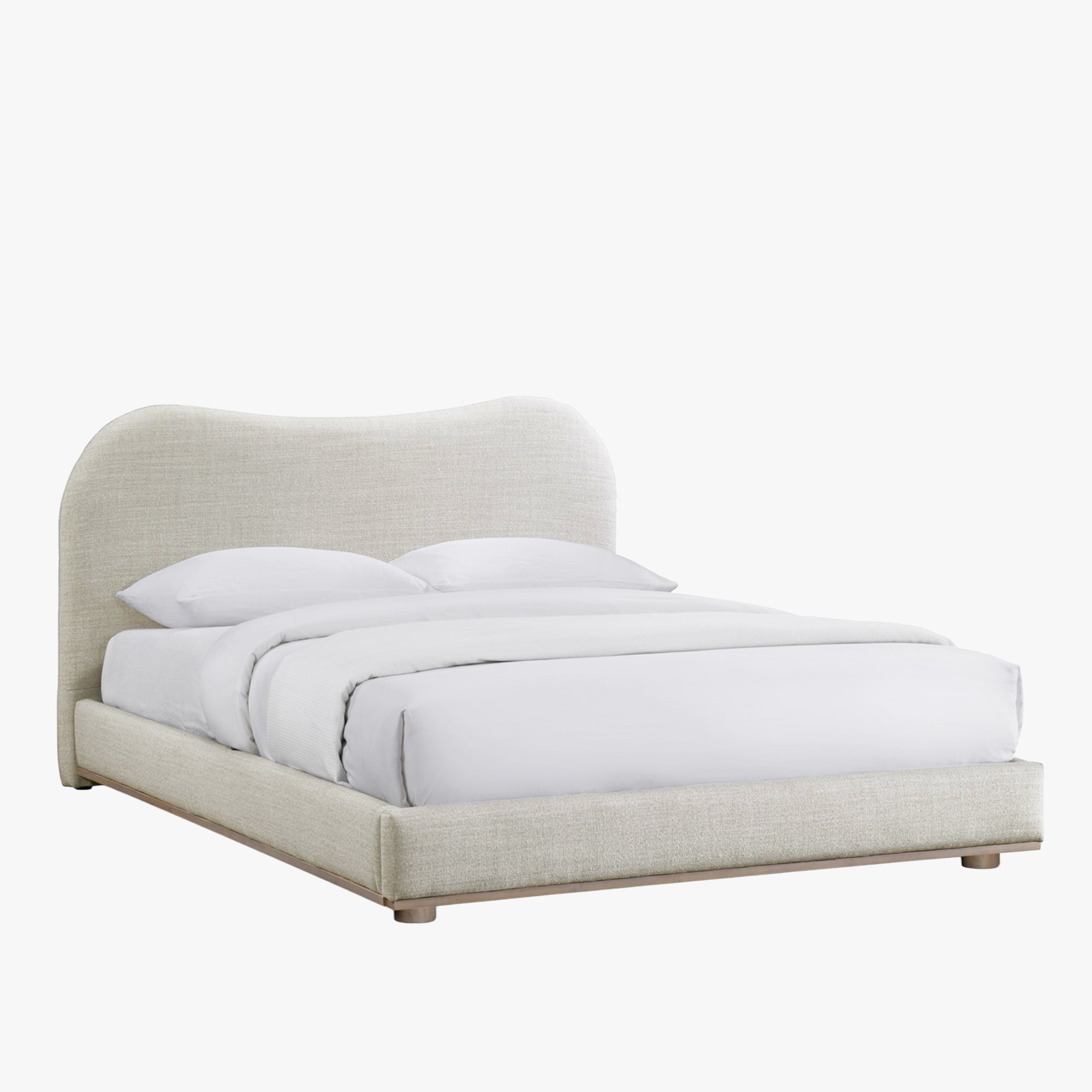 NALY Lit double en tissu beige et bois clair 180x200 cm - Lits - Mobilier Deco