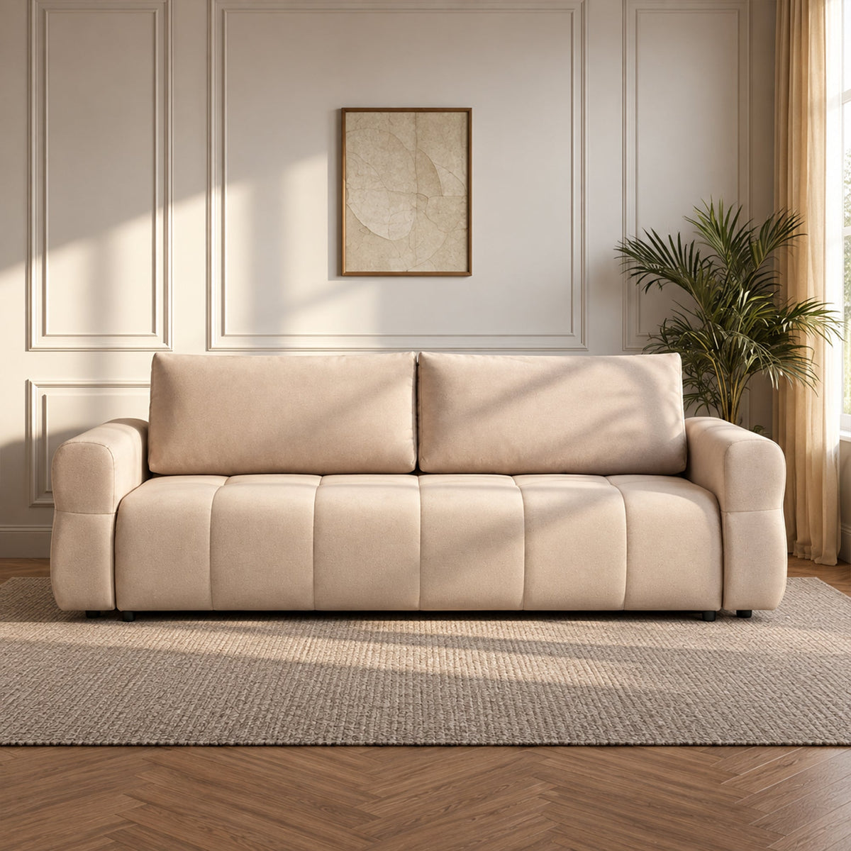 NAOMI Canapé 3 places convertible avec coffre en tissu beige - Canapés convertibles - Mobilier Deco