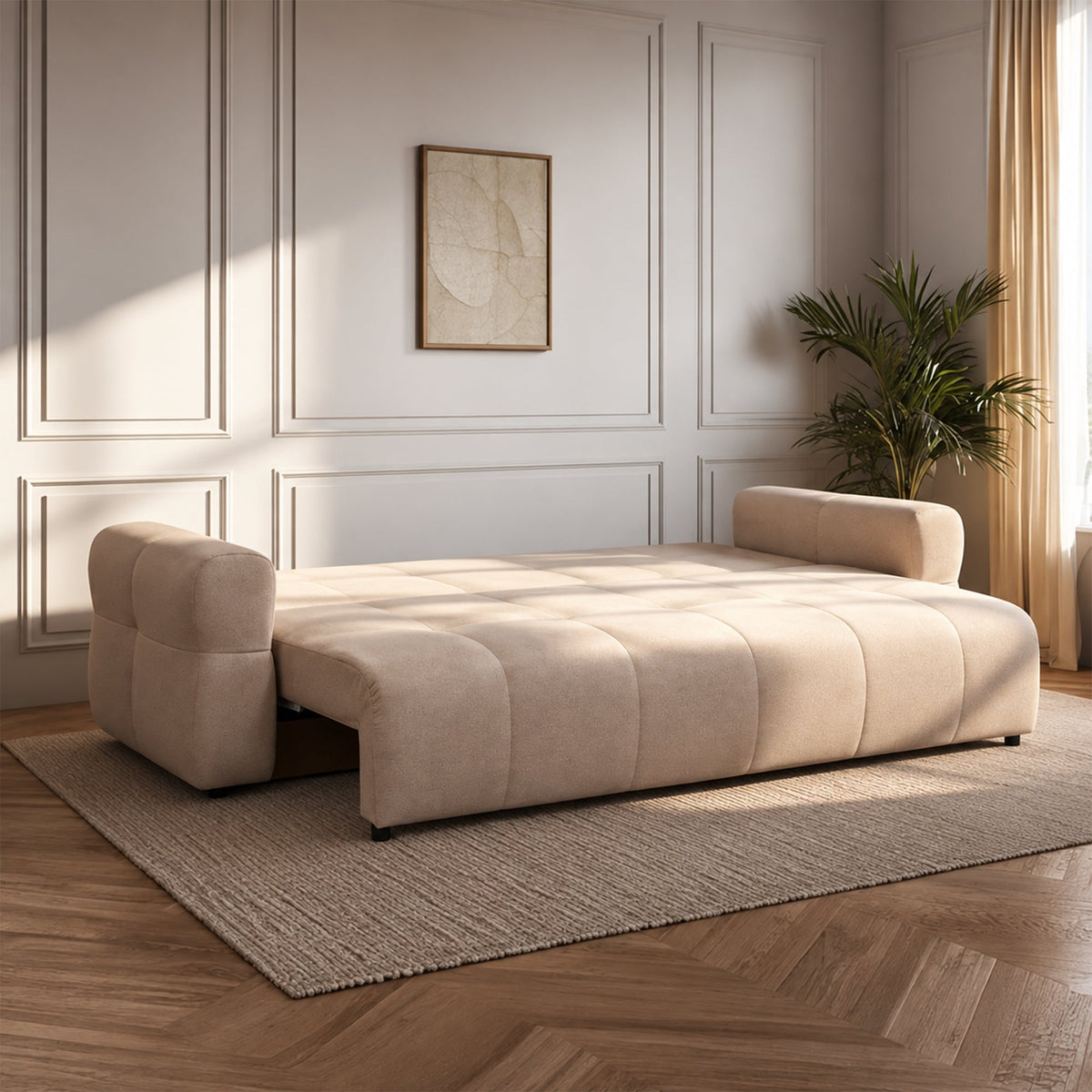 NAOMI Canapé 3 places convertible avec coffre en tissu beige - Canapés convertibles - Mobilier Deco