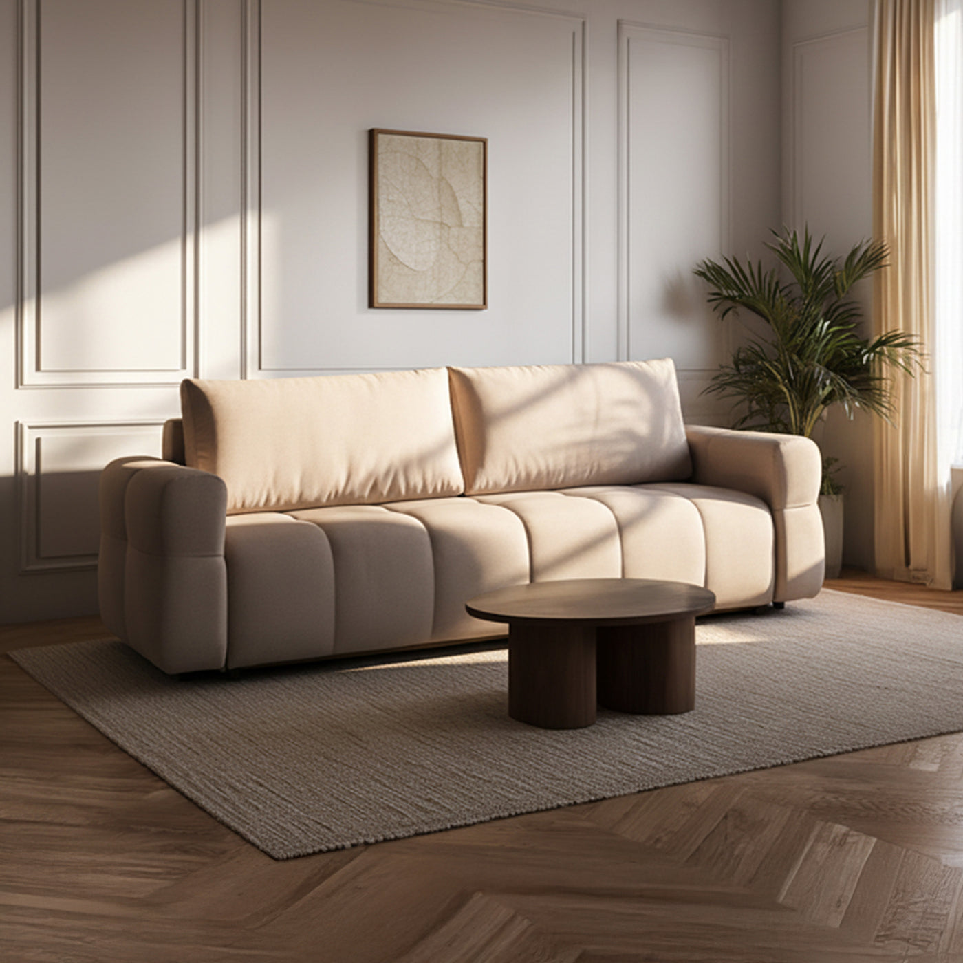 NAOMI Canapé 3 places convertible avec coffre en tissu beige