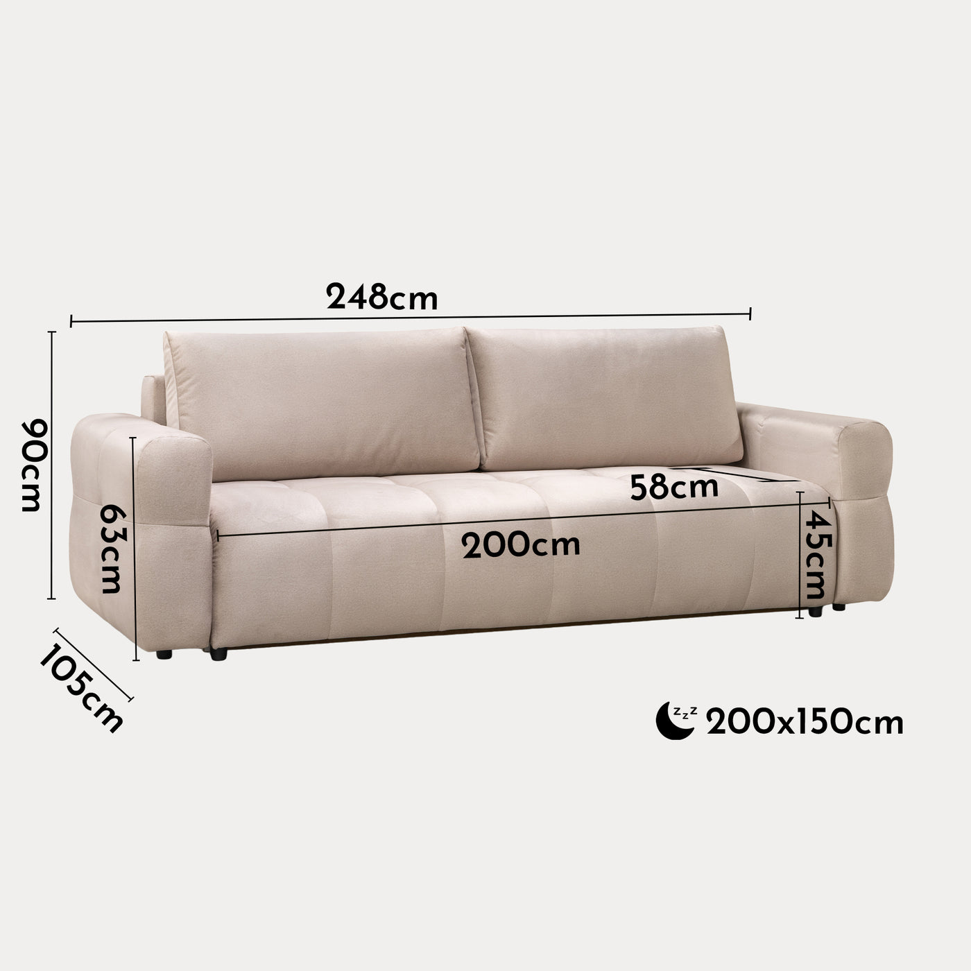 NAOMI Canapé 3 places convertible avec coffre en tissu beige