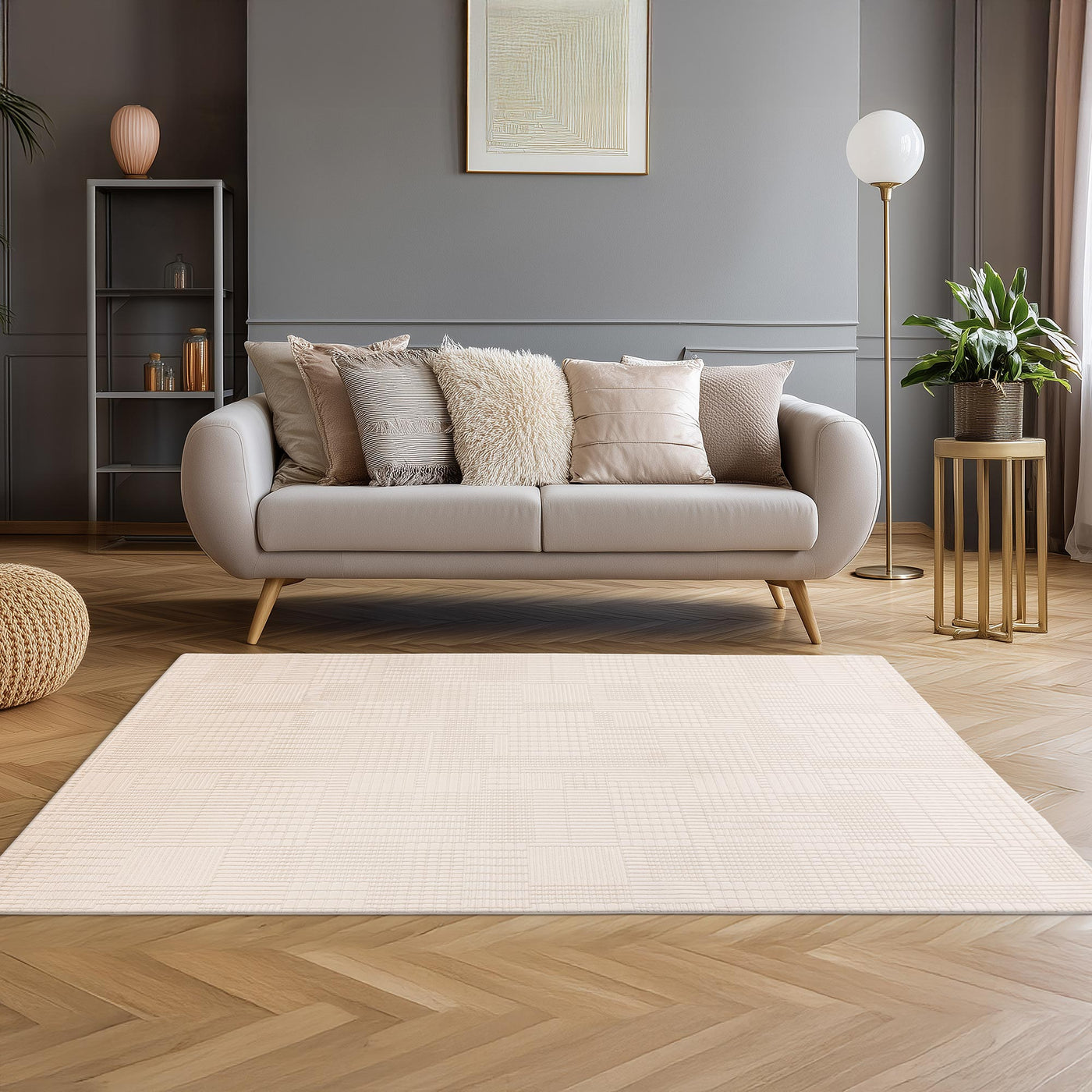 NAPOLI Tapis en tissu texturé blanc écru - 160x230 cm