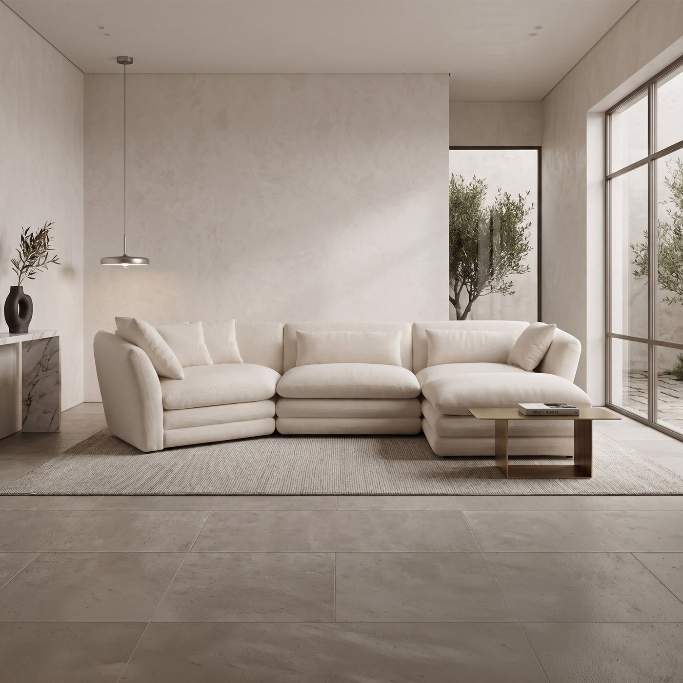 NATALIA Canapé d'angle modulable et réversible en tissu beige - Canapés d'angle - Mobilier Deco