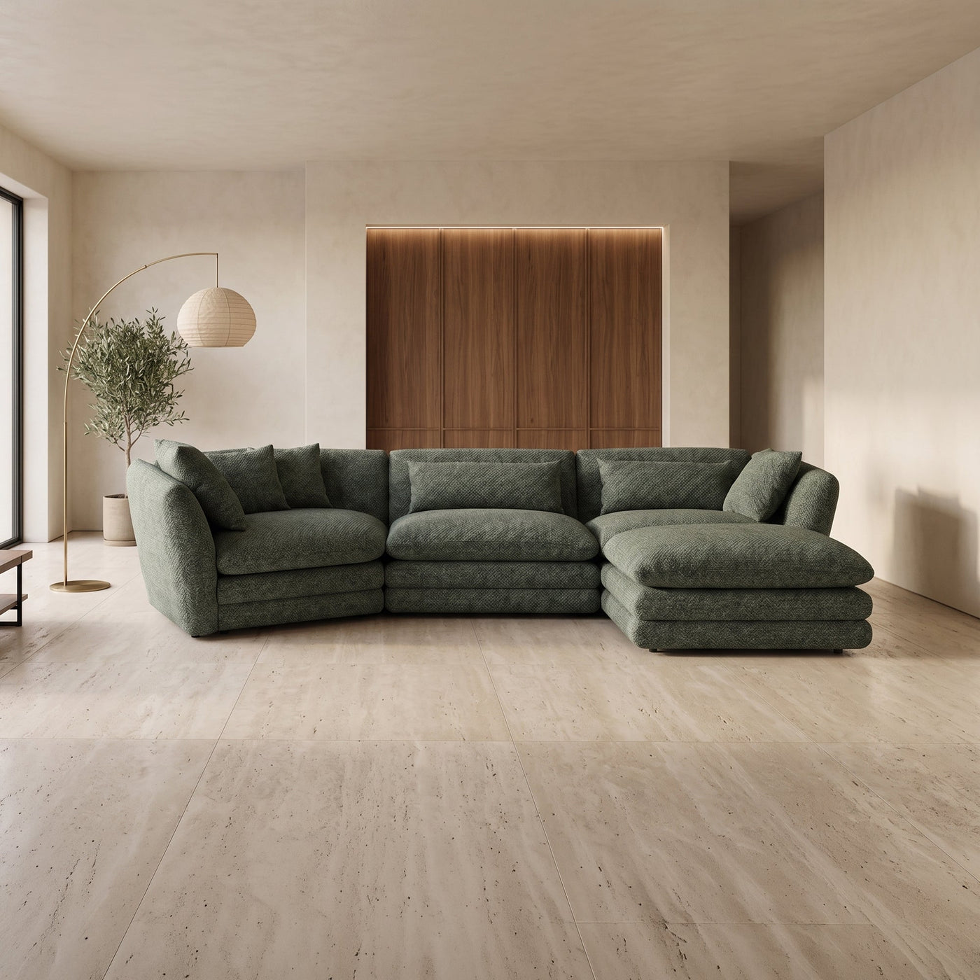 NATALIA Canapé d'angle modulable et réversible en tissu vert - Canapés d'angle - Mobilier Deco