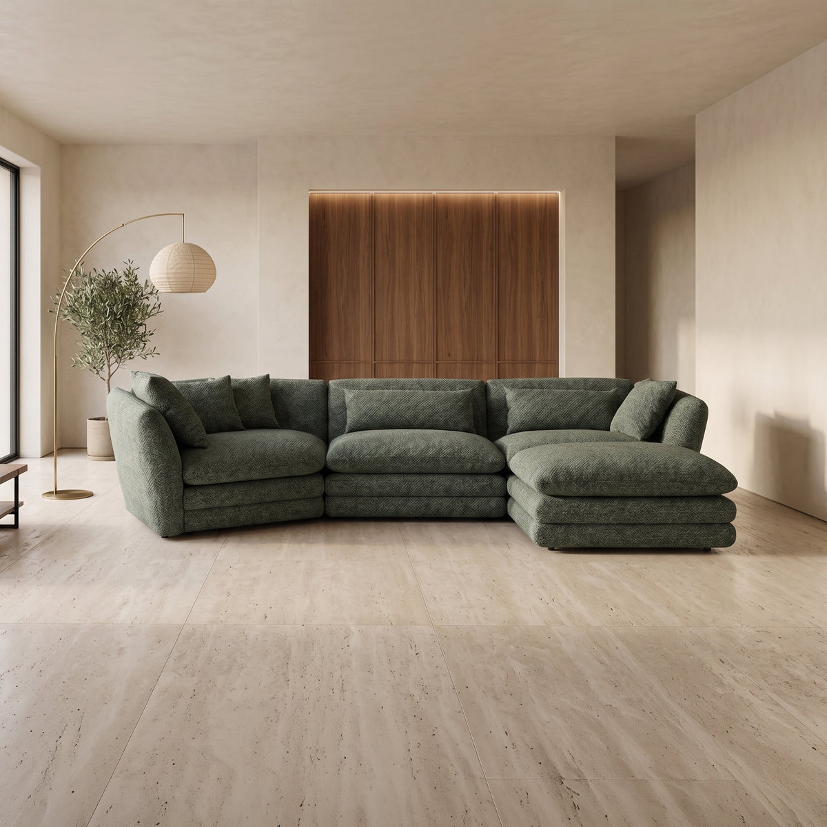 NATALIA Canapé d'angle modulable et réversible en tissu vert - Canapés d'angle - Mobilier Deco