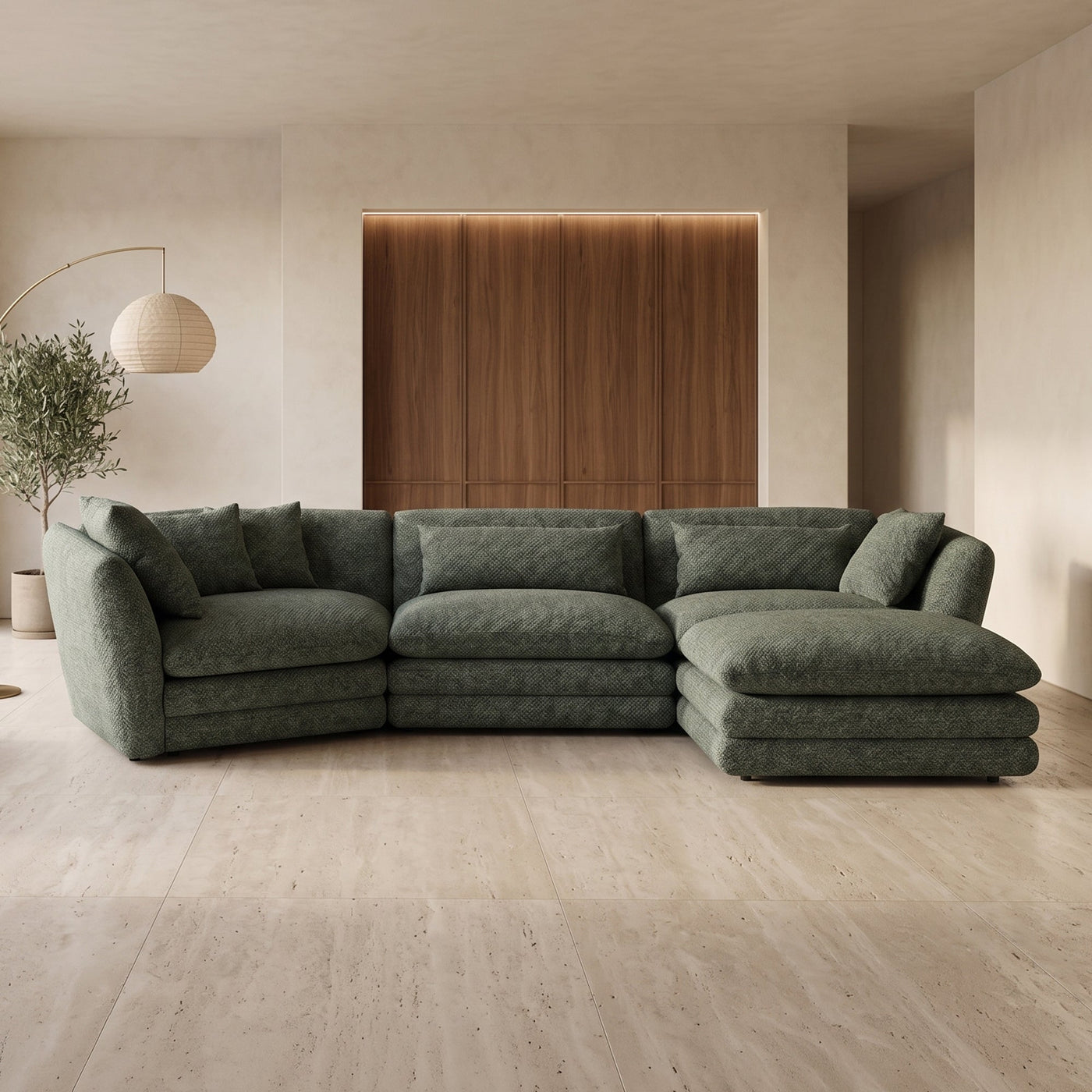 NATALIA Canapé d'angle modulable et réversible en tissu vert - Canapés d'angle - Mobilier Deco