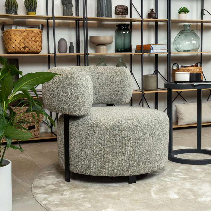 NAYA Fauteuil design en tissu vert et métal noir