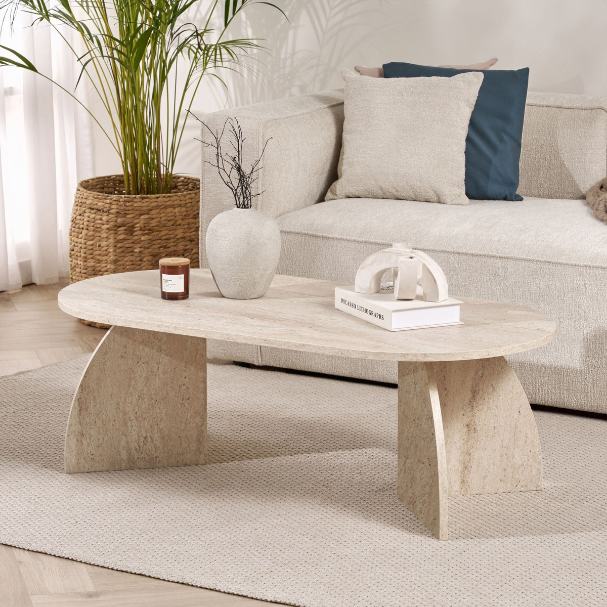NAYALI Table basse ovale beige 120 cm - Table basse - Mobilier Deco