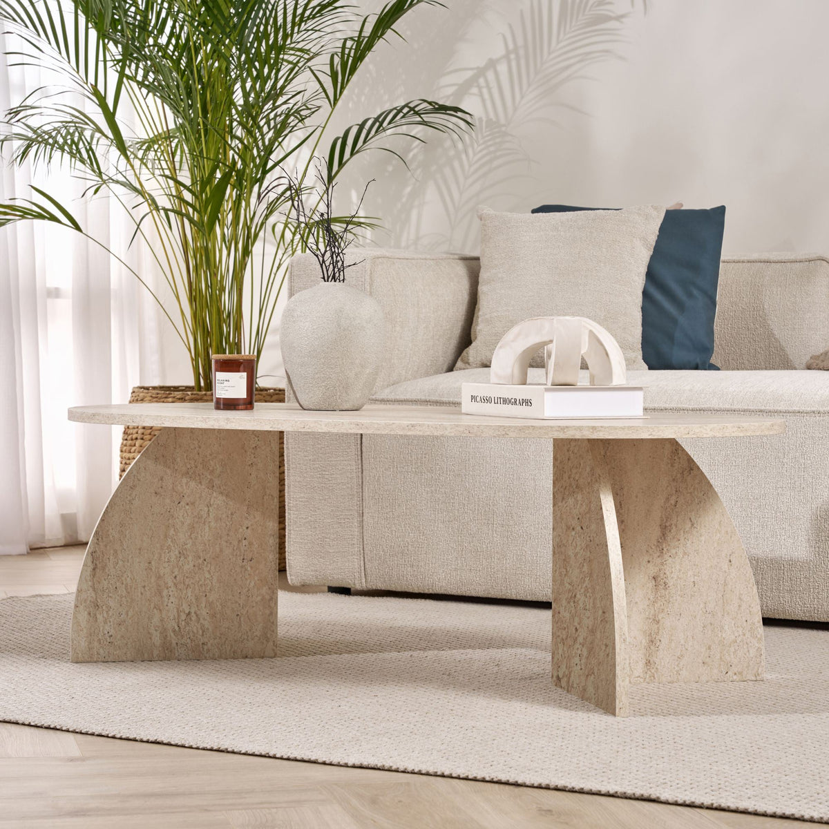 NAYALI Table basse ovale beige 120 cm - Table basse - Mobilier Deco