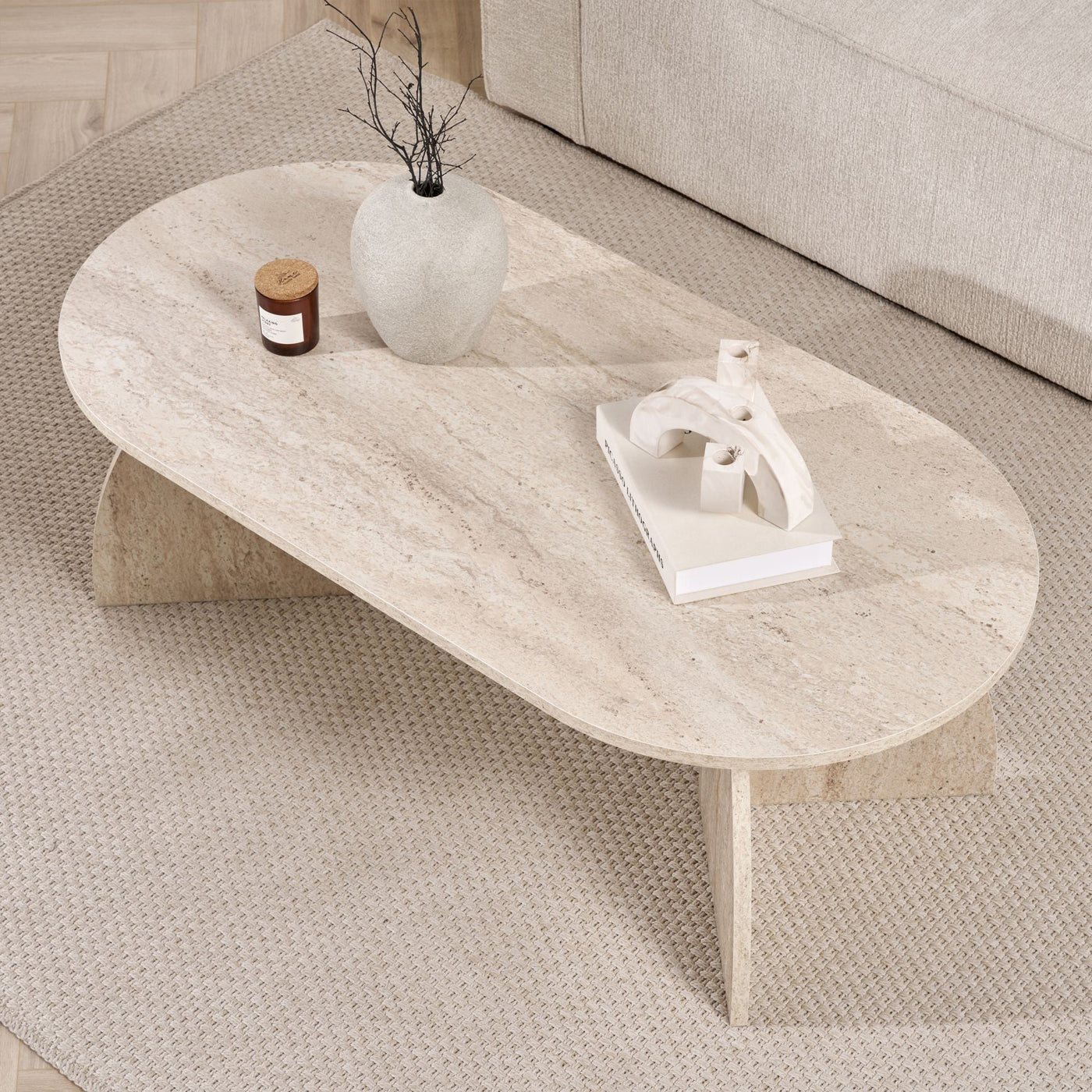 NAYALI Table basse ovale beige 120 cm - Table basse - Mobilier Deco