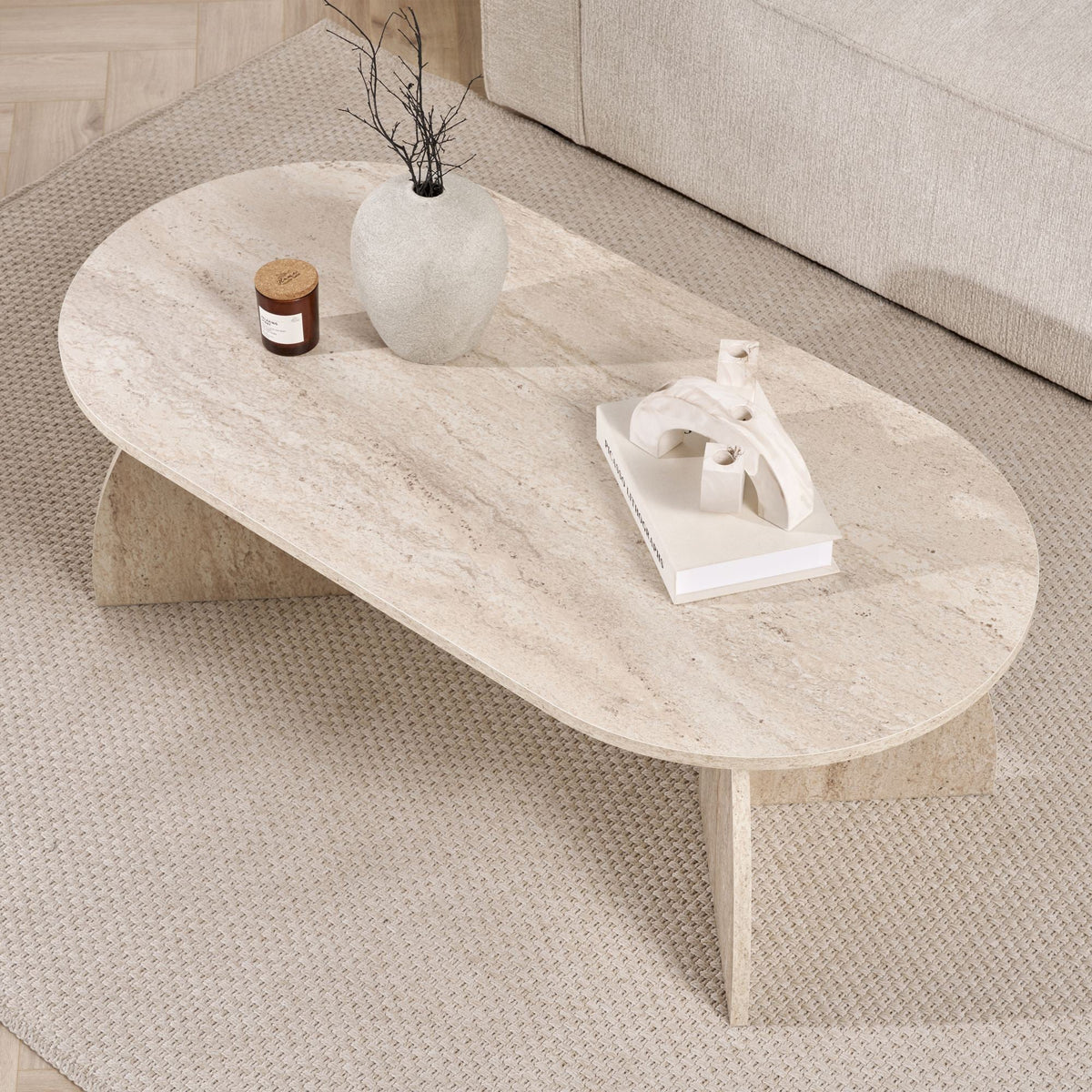 NAYALI Table basse ovale beige 120 cm - Table basse - Mobilier Deco