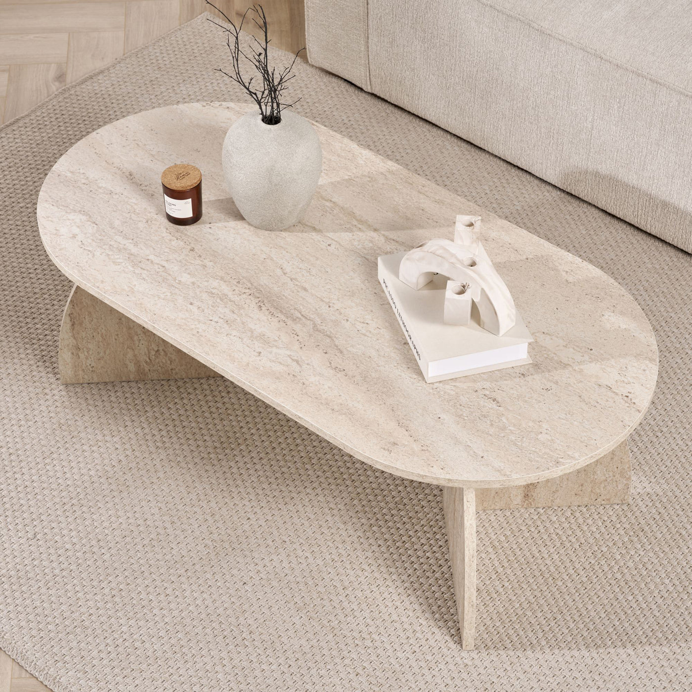 NAYALI Table basse ovale beige 120 cm