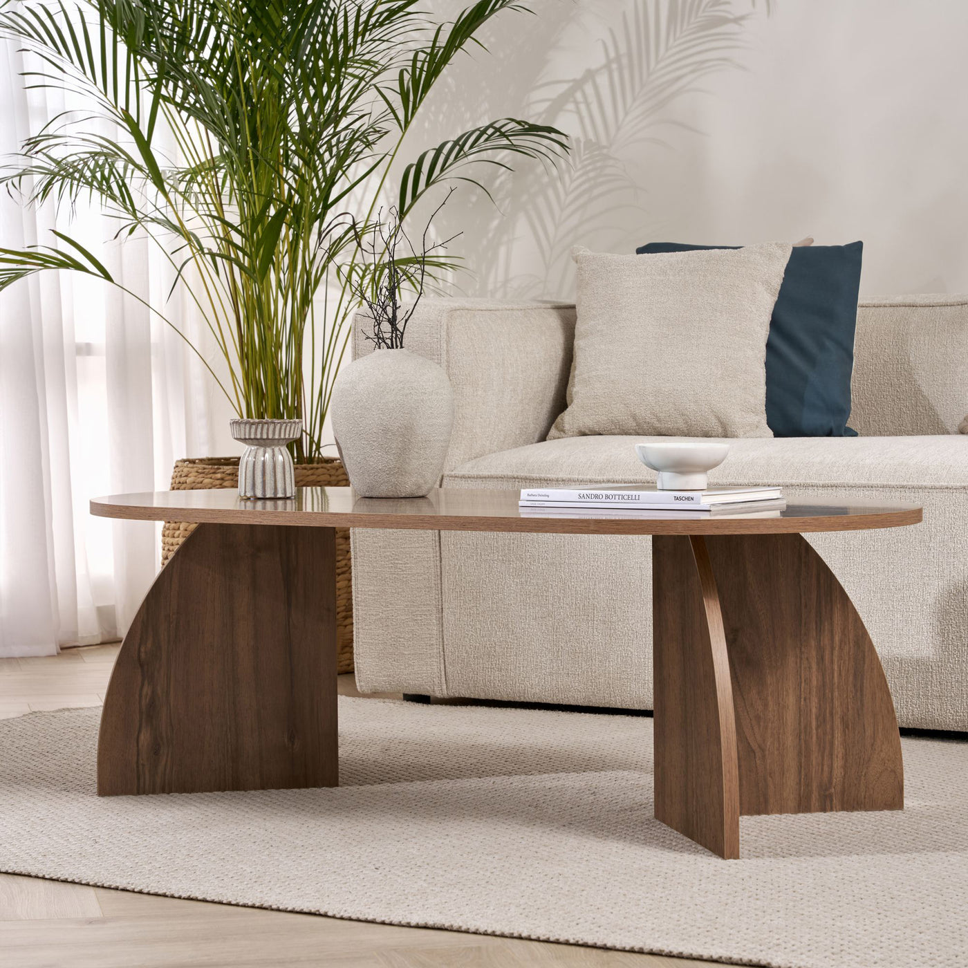 NAYALI Table basse ovale couleur bois foncé 120 cm