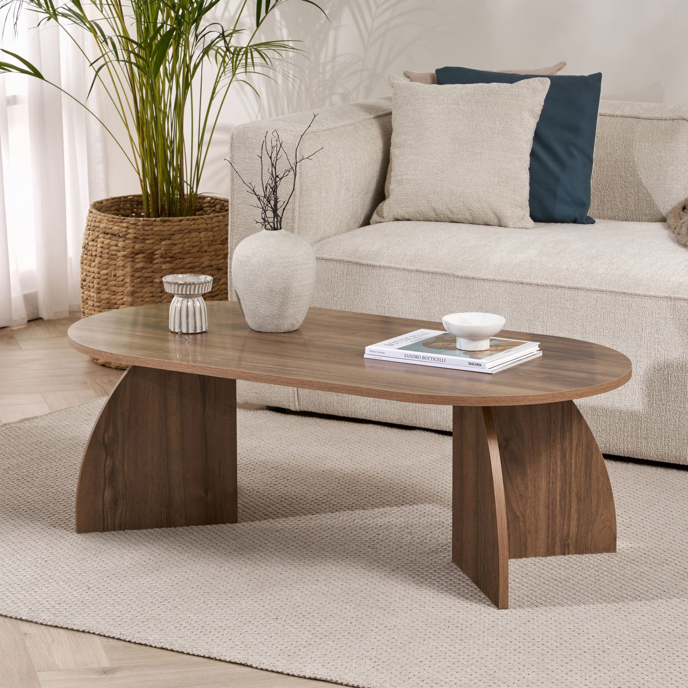 NAYALI Table basse ovale couleur bois foncé 120 cm