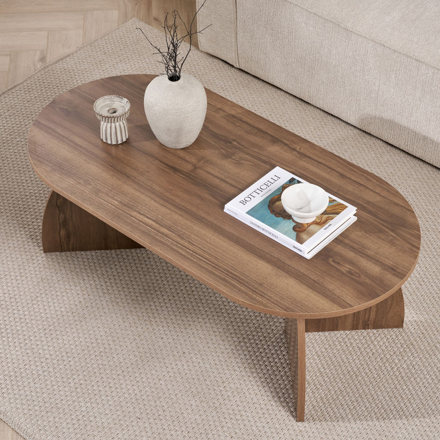 NAYALI Table basse ovale couleur bois foncé 120 cm