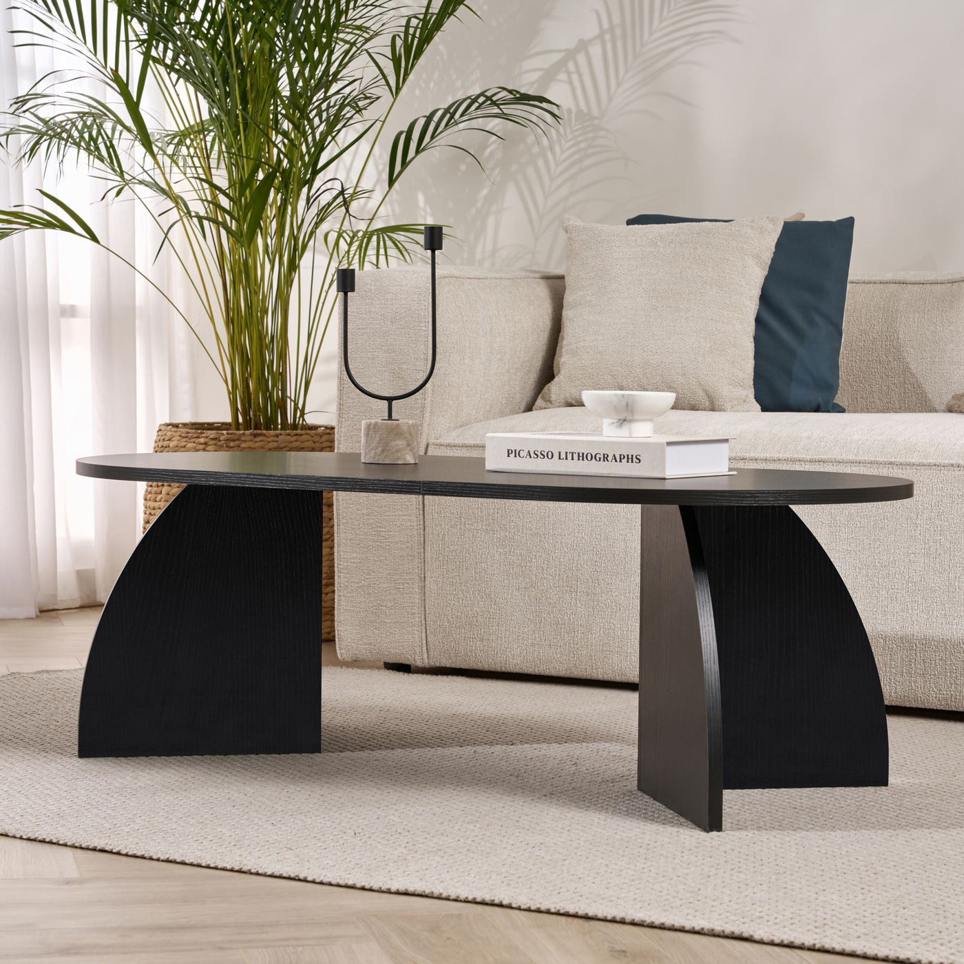 NAYALI Table basse ovale couleur bois noir 120 cm