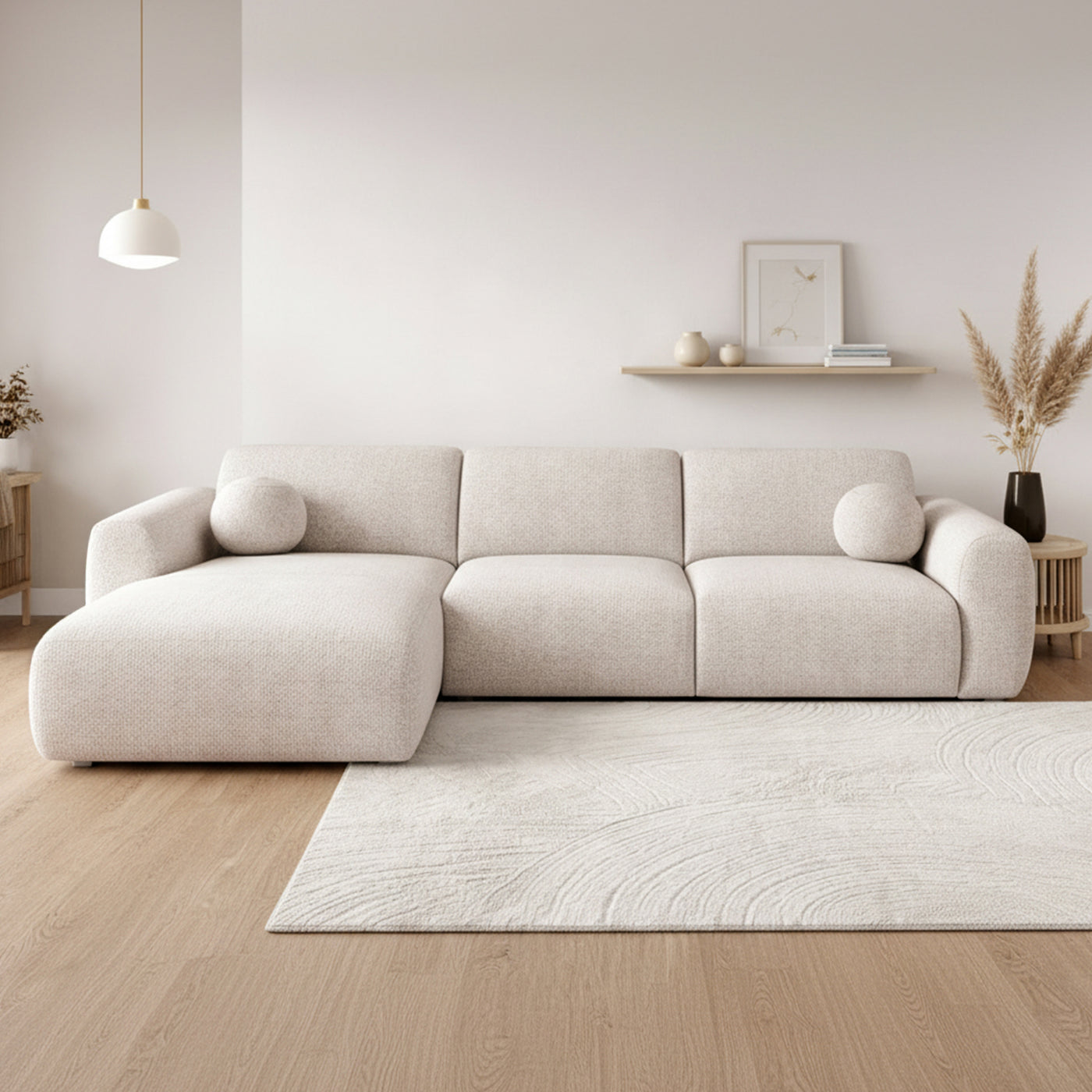 NAYLA Canapé d'angle en tissu beige - Angle gauche