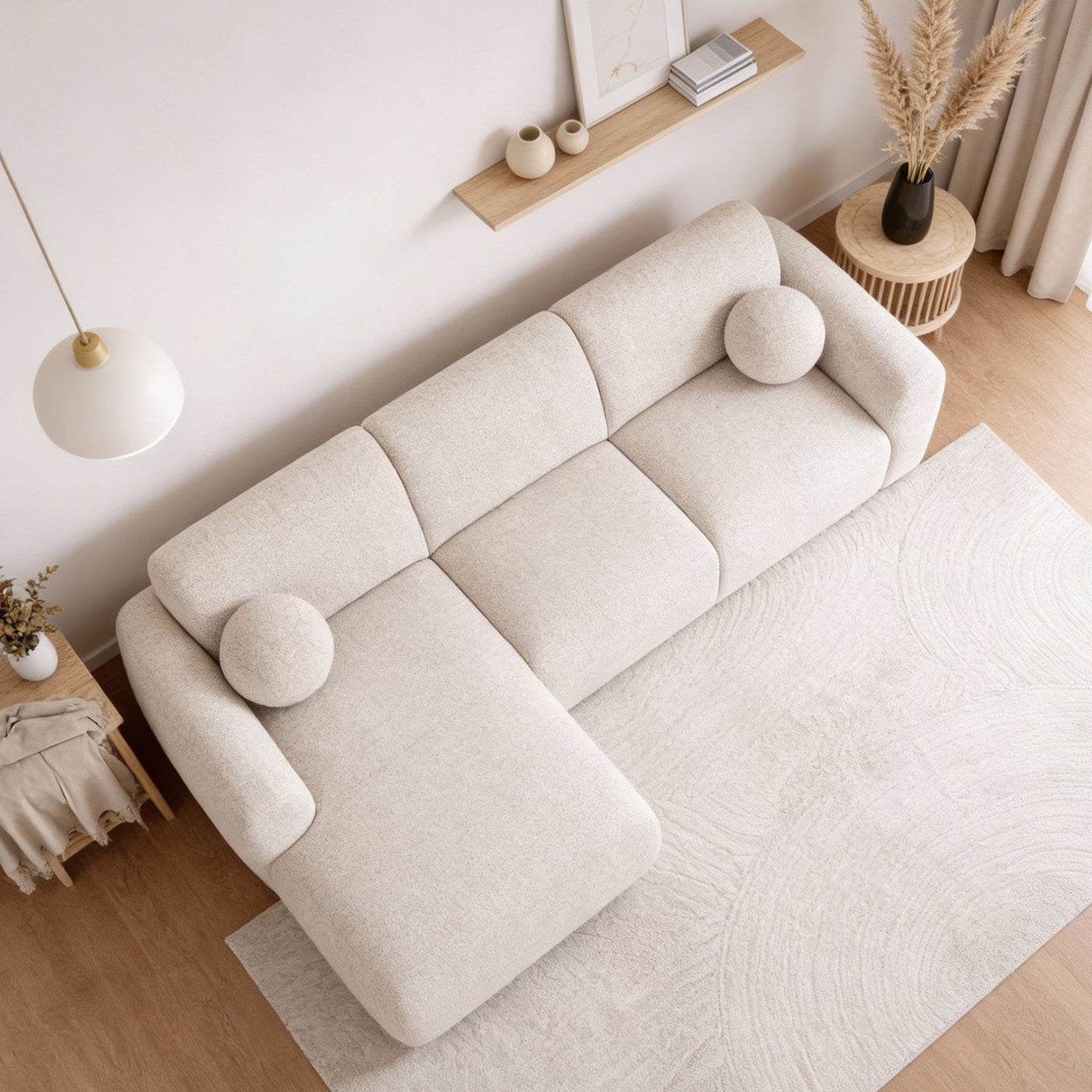 NAYLA Canapé d'angle en tissu beige - Angle gauche