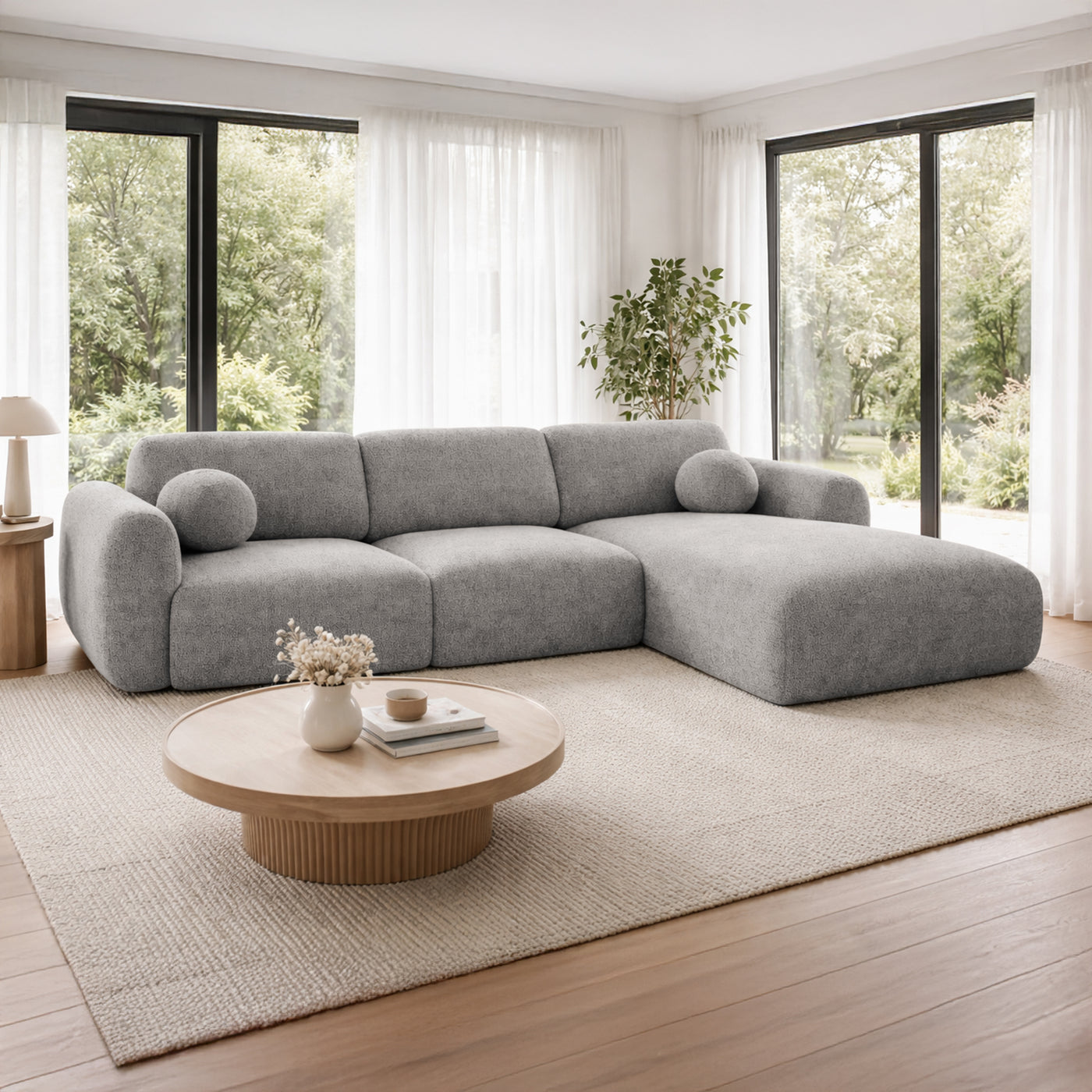 NAYLA Canapé d'angle en tissu gris  - Angle droit