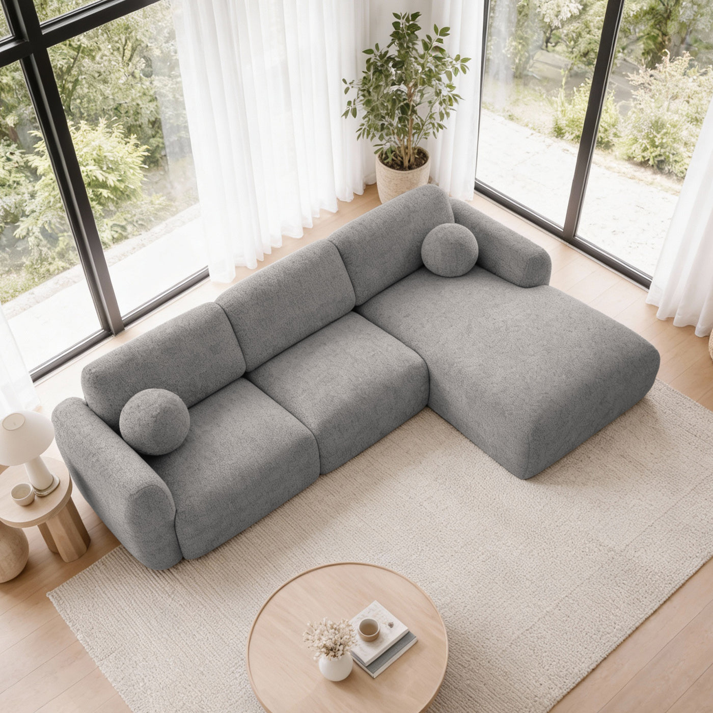 NAYLA Canapé d'angle en tissu gris  - Angle droit