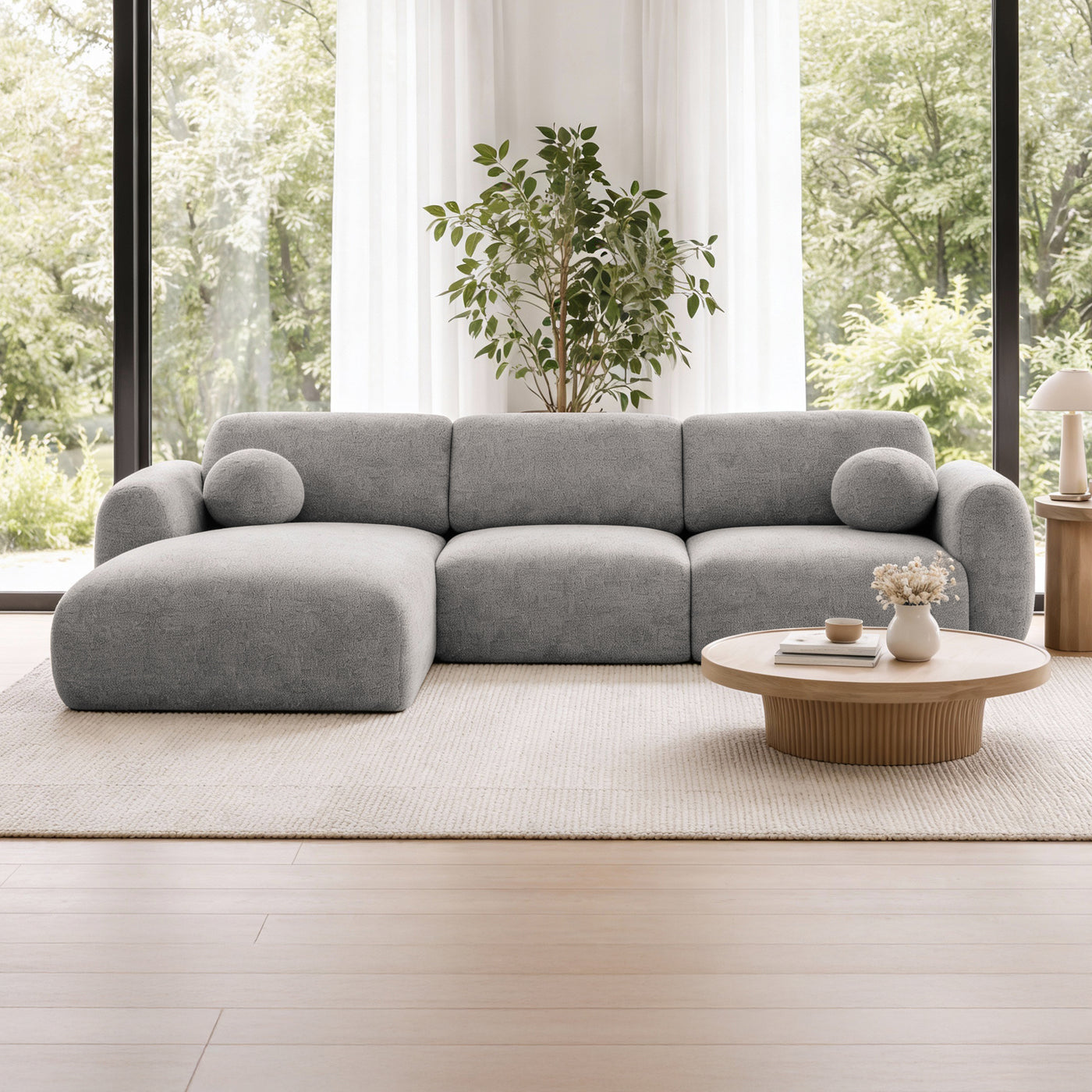 NAYLA Canapé d'angle en tissu gris - Angle gauche