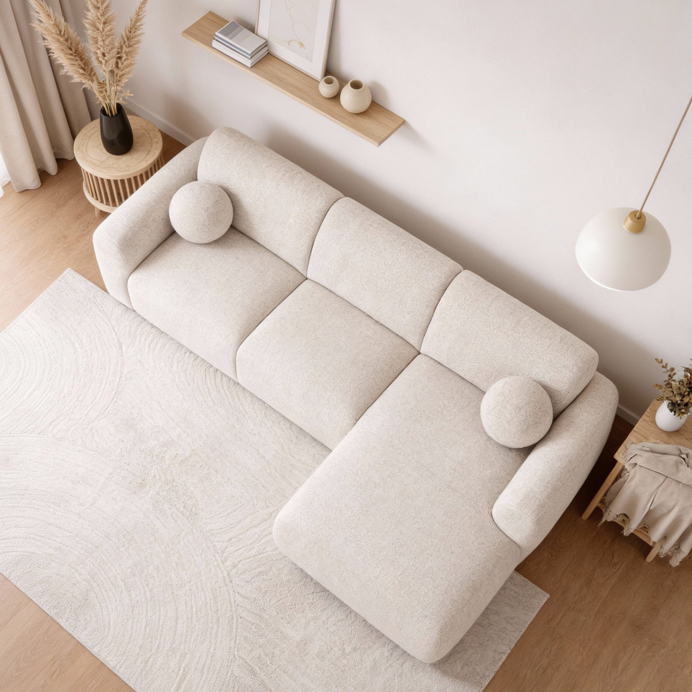 NAYLA Canapé d'angle en tissu beige - Angle droit - Canapés d'angle - Mobilier Deco
