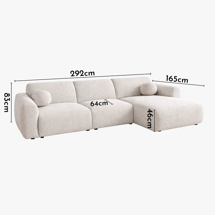 NAYLA Canapé d'angle en tissu beige - Angle droit