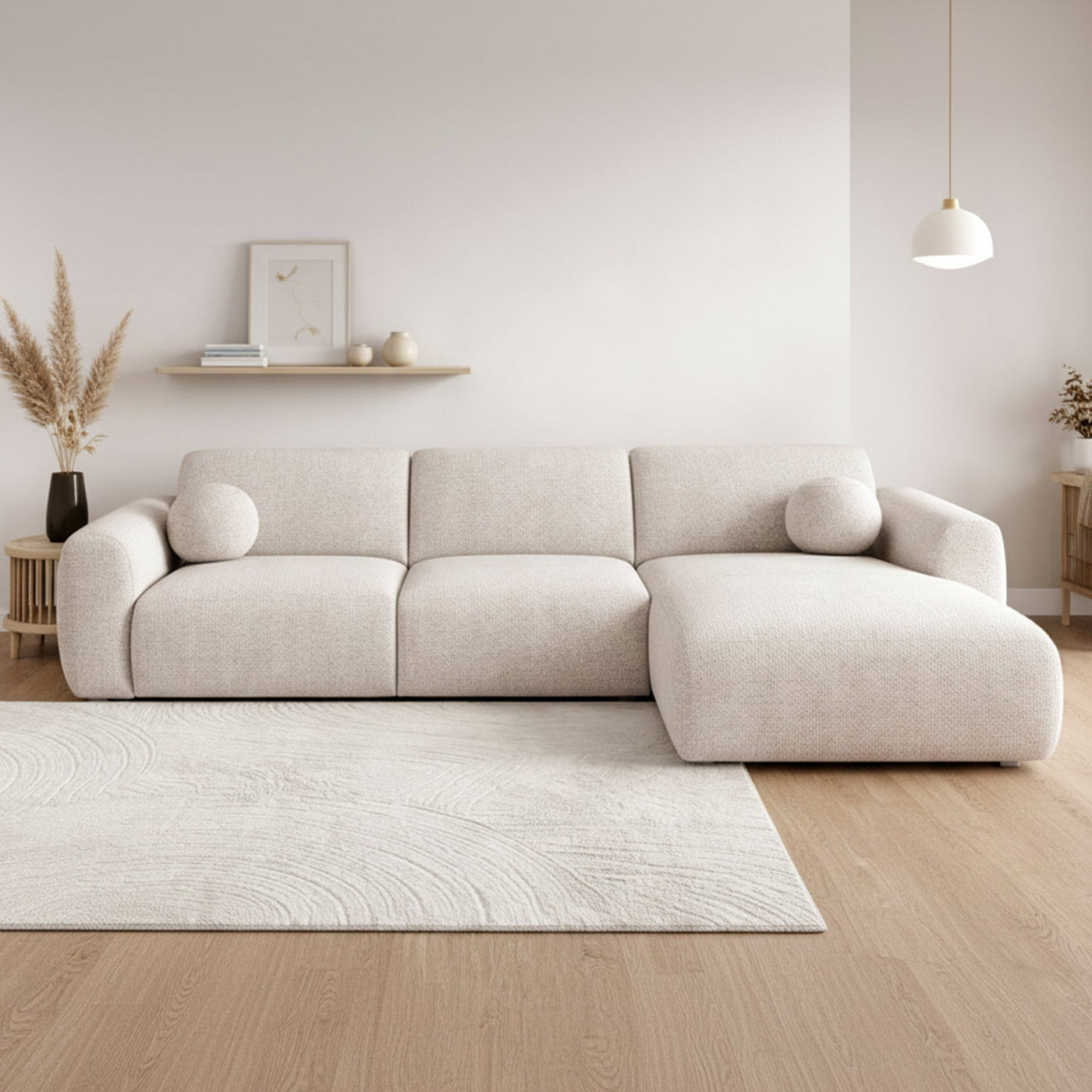 NAYLA Canapé d'angle en tissu beige - Angle droit - Canapés d'angle - Mobilier Deco
